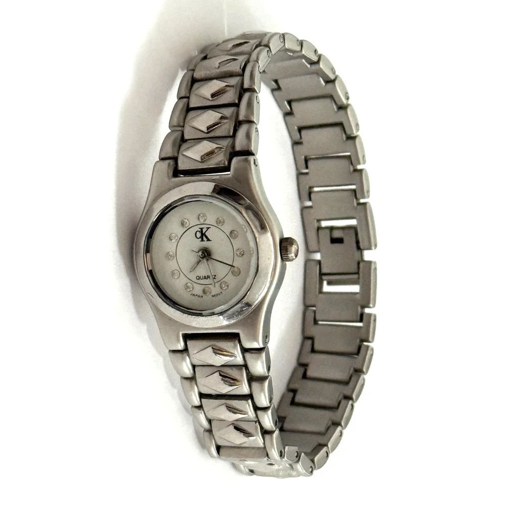Women's CALVIN KLEIN Silver Tone Stainless Bracelet Watch Rhinestone NEW BATTERY